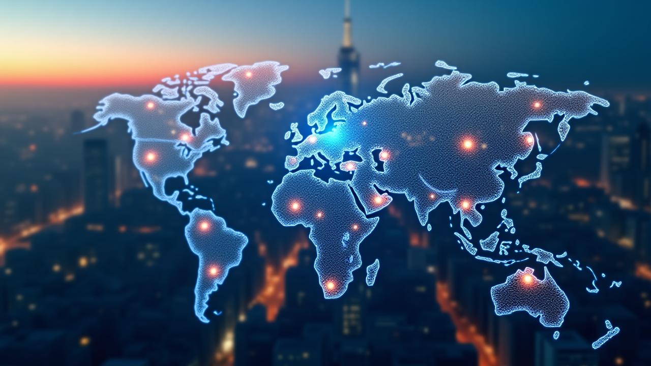 Globale Marktübersicht, die Geschäftsexpansion und Verbindung symbolisiert