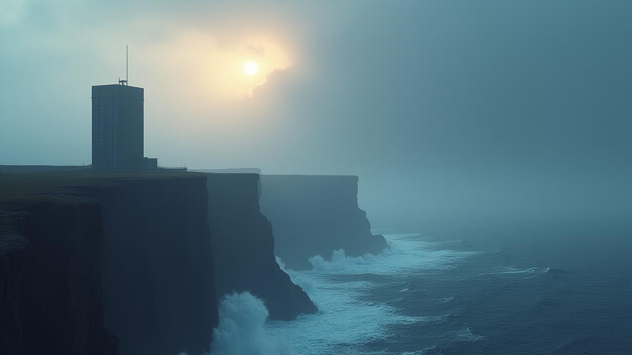 Starkes Gebäude in stürmischer Landschaft, symbolisiert Sicherheit und Beständigkeit